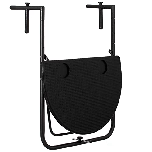 Gardenised Indoor and Outdoor Rattan Decorative Plastic Foldable Balcony Table, Black, Alloy Steel