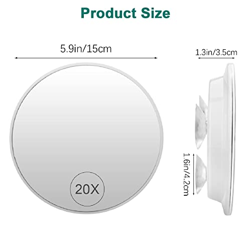 Linkstyle Magnifying Mirror 20X with Suction Cups, 6 Inch Travel Magnifying Mirror, Portable Makeup Suction Mirror for Girls Women Men Plucking E