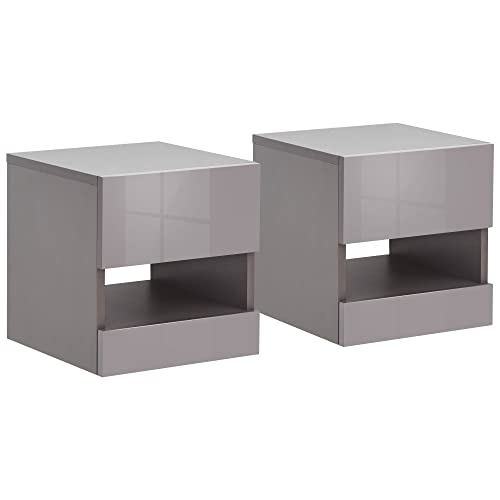 GFW Pair of Wall Mounted Floating Bedside Tables with Led Downlights & Storage Cupboard, Black, Width x 30 cm Depth x 31 cm Height
