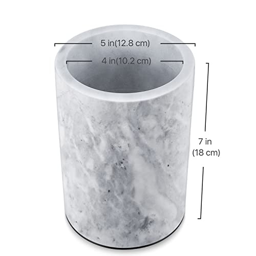 Flexzion Kitchen Tool Crock Utensil Holder and Wine Cooler Chiller, Natural White Marble 5" x 7" Inch, Unique One-Of-A-Kind Pattern Stone Contain