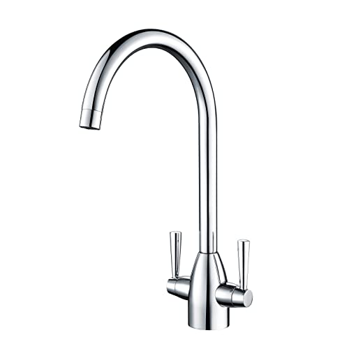 Hapilife Kitchen Tap Modern Design Monobloc Two Handle High Arc 360 Swivel Spout Mono Hot and Cold Water Sink Taps Mixers Faucet Brushed Nickel H