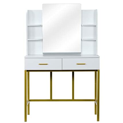 JJZXD Dresser With Stool Set With Frame 2 Drawers Steel Frame Makeup Table Bedroom Makeup Dresser