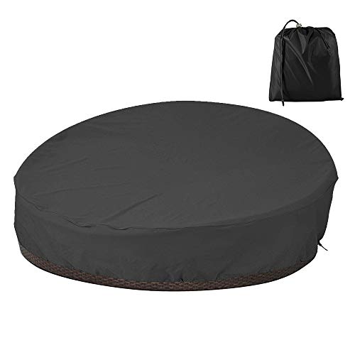 Patio Rattan Daybed Cover Round Waterproof Furniture Cover 210D Oxford Fabric Garden Daybed Sofa Protective Cover for Outdoor Garden Sofa Bed Dia