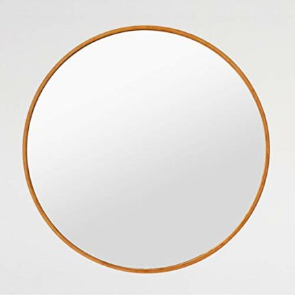 4VWIN Bamboo Frame Circle Mirror Wall-mounted Round Entryways, Bathrooms, Livingrooms (60*60cm Round, Bamboo Framed)