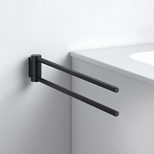 KEUCO Metal Towel Rail Black Matt Powder Coated Two Arms Swivelling 43.8 cm Deep for Bathroom and Guest Toilet Wall Mounted Plan Black Selection