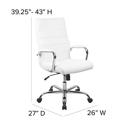 Flash Furniture Executive Office Chair, Ergonomic Office Chair, Contoured and Height Adjustable Leather Seat, High Back, Chrome Arms and Tilt Loc