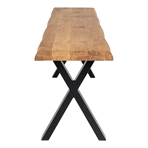 House Nordic Oak bench with smoked oiled wavy edge and black feet 180 x 32 x 46 cm