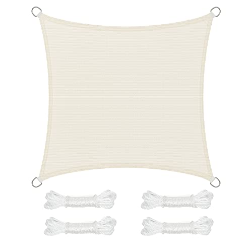 SONGMICS Sun Sail 2 x 2 m HDPE Fabric Sun Shade Sail Breathable Water Permeable for Patio Garden Balcony Camping Square Concave 2 m Ropes Beige G