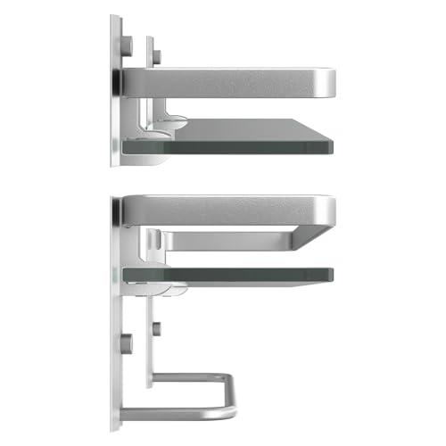 Danpoo Bathroom Shelves Wall Mounted, Tempered Glass Bathroom Shelf with Towel Bar(2 Tier, Matte Silver)
