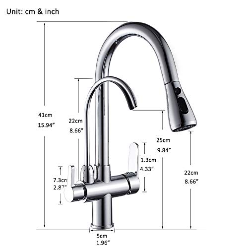 Onyzpily 3 Ways Kitchen taps Pure Water Filter Pull Down 360° Swivel Dual Handle Kitchen Sink Mixer Taps Brass Chrome,Not Include Filter System
