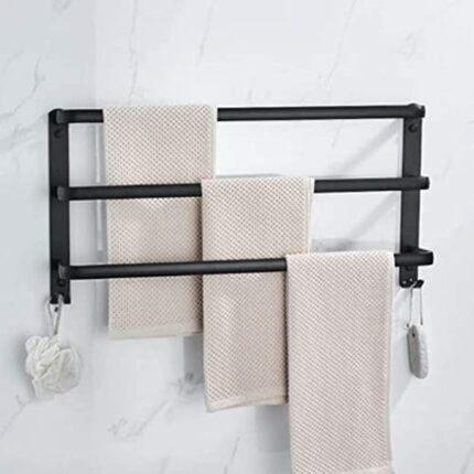 Towel Rail Towel Rack Towel Holder Wall-mounted Towel Bar Three Layers,Black Simple Household,Solid Thick Aluminum Material,Anti-rust No Drilling