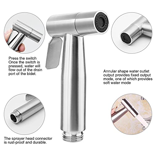Hand Held Bidet Sprayer, Multi-Functional Sprayer Head Stainless Steel Shower Sprayer Brushed Nickel Sprayer for Toilet Cleaning Pet Bath Persona
