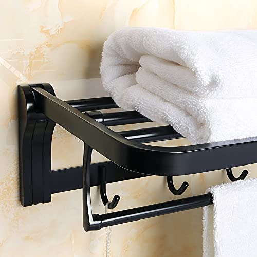 HIGOH Towel Racks,Bathroom Towel Rack Wall Mounted Towel Holder,Towel Rack,Bathroom Folding Shelf with Swing Towel Bar and Hooks,Heavy Duty Wall