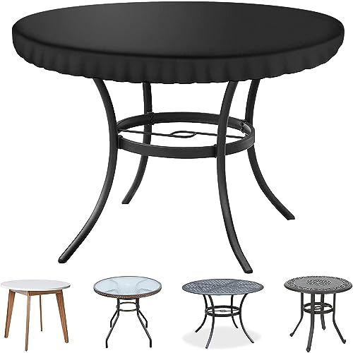 Kovshuiwe Diameter 94cm Black Garden Table Cover Round, Patio Table Top Cover Set,Garden Furniture Cover Fitted Round Outdoor and Indoor Use, Wat