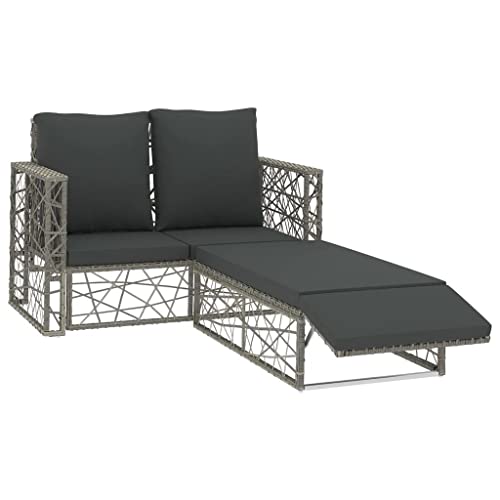 DLOETT 2 Piece Garden Sofa Set with Cushions Synthetic Rattan Garden Furniture Set Gray