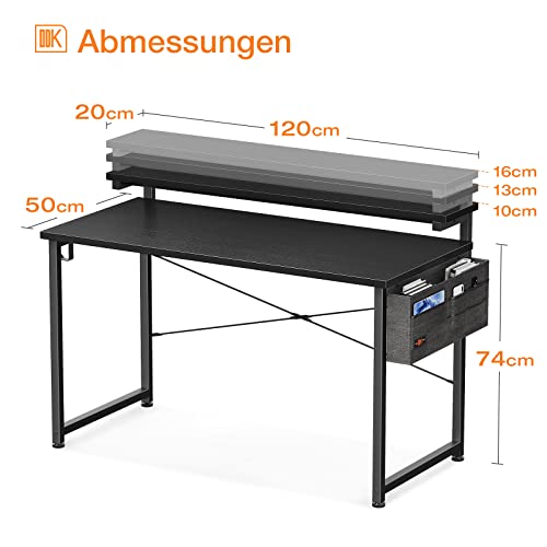 ODK Computer Desk with Adjustable Monitor Shelves,120x50x84cm Home Office Desk with Monitor Stand, Writing Desk, Study Workstation with 3 Heights