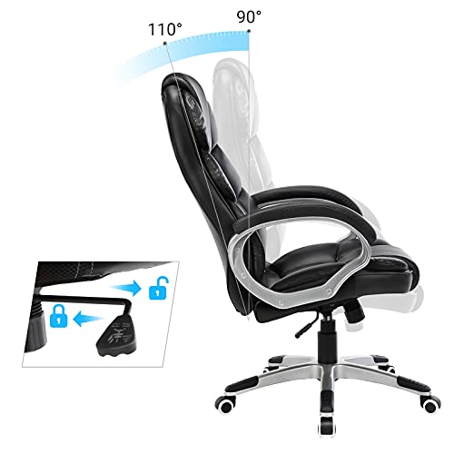 SONGMICS Office Executive Swivel Chair with 76 cm High Back Large Seat and Tilt Function Computer Chair PU Black OBG24BUK