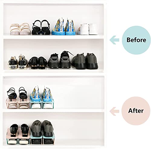 MSYU Shoe Slots Organizer 4 Pack, Double Layer Stack Shoe 50% Space-Saving Storage Shoe Rack Detachable and combinable simple shoe rack creative