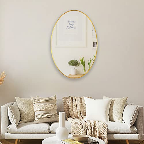 Mirrorize 24 x 34 Gold Oval Mirror for Living Room Wall Decor, Modern Oval Framed Black Bathroom Mirror, Long Oval Mirror for Hallway