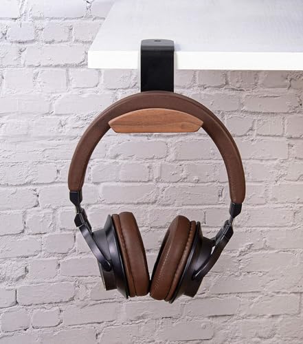 Headphone Hanger Holder Wall Mount,Headset Stand Hook Under Desk Walnut Wood Earphones Hanger for Over-ear Headphones(Walnut-Z)