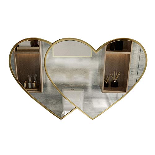 SkiPdr Bathroom Mirror Heart-Shaped Metal Border, Iron Wall Mirror Vanity Mirror Decorative Mirror, Entrance Bedroom Living Room, Horizontal Susp