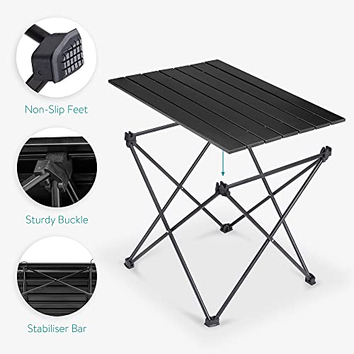Navaris Portable Folding Camping Table - Small Aluminium Outdoor Fold Away Table with Storage Bag - Foldable Picnic Table for Garden, BBQ - Black
