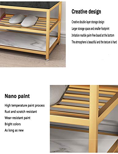 Shoe Rack Shoe Changing Stool Velvet seat Double Convenient Storage Design Metal Bedroom Bed end Stool (Color : Green, Size : 60cm/23.6in)