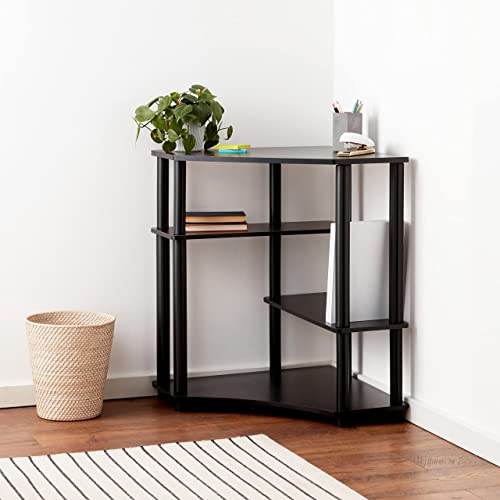 Furinno Turn-N-Tube Space Saving Corner Desk with Shelves, Espresso/Black, 79 (W) x 72.4 (H) x 57.2 (D) cm