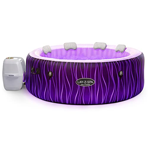 Lay-Z-Spa Hollywood Built in LED Light, 4-6 Person, Black & 13222_05 Hot Tub Floor Protector, 10 Piece Protective Pad Set for Spa and Pump, Grey