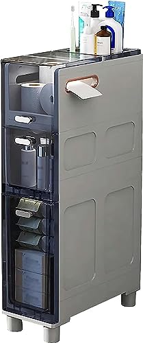 OPSREY Narrow Plastic Floor Bathroom Storage Cabinet Holder Organizer with Wheels, Multi-Purpose Storage Cabinet Unit for Living Room, Bedroom, K