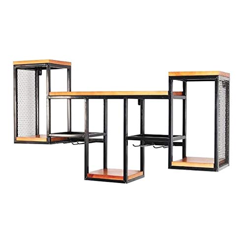 EYLINK Vintage Wall Mounted Wine Rack Organizer, Rustic Bottle Glass Holder Bar Kitchen Home Wall Shelving Wine Goblet Stemware Storage Display S