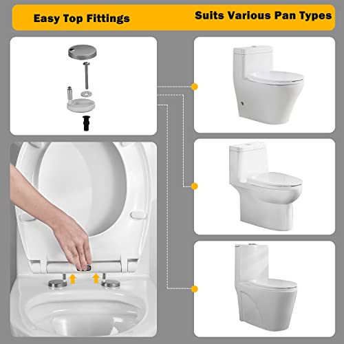 Mass Dynamic Soft-Close Toilet Seat with One Button Quick Release for Effortless Cleaning, Easy Top Fix, White Standard Toilet Seats with Adjusta