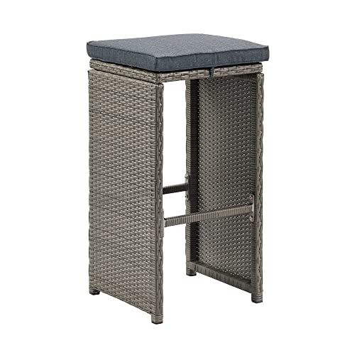 Asti All-Weather Wicker Set of Six 30" H Pub Stools with Cushions