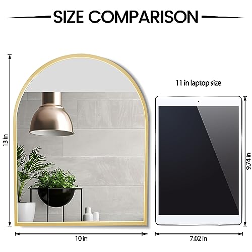 MYlovelylands 10x13 inch Gold Small Arched Mirror for Bathroom Vanity Mirror or Wall Decor Arch Mirror Brushed Metal Frame Wall Mounted Mirror fo