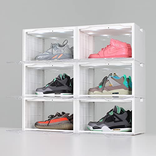 SupBro Led Collection Crate - Voice Control - Easy Access Storage Shoes box, Stackable Shoe Storage with clear plastic door for sneakers (11.2 x