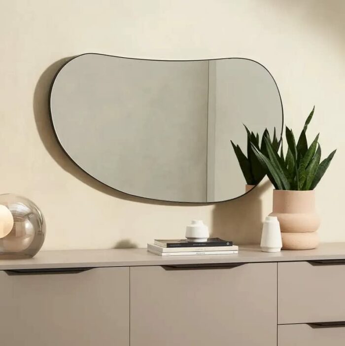 3J Group Irregular Mirror, Asymmetrical Wall Mirror Iron Framed with Pebble Design, Unique Irregular Mirror for Wall Decor, Large 35 x 21.5 Inche