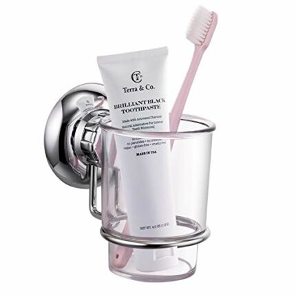 MaxHold No Drilling Suction Cup Toothbrush Tumbler Holder - Vaccum System - Stainless Steel Never Rust - for Bathroom & Kitchen