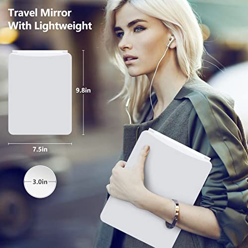 Large Travel Makeup Mirror with 10X Magnifying Mirror, Travel Lighted Makeup Mirror, 3 Color Lighting, Rechargeable 2000mAh Batteries, Portable U