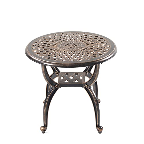 Mandolin Outdoor Patio Table,Rust -Resistant Cast Aluminum Side Table,Weather Resistant End Table,Coffee Table, Perfect for Patio, Backyard Or Ga