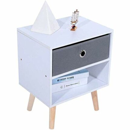 LUKEO Table-End Table,Metal Handle Bedside Cabinet Night Table Side End Table Nightstand with Shelf and Drawer