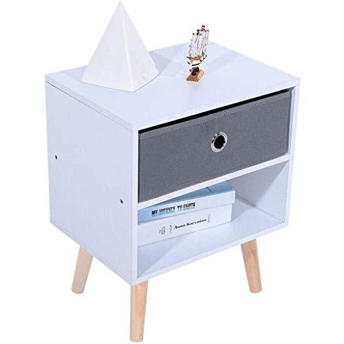 LUKEO Table-End Table,Metal Handle Bedside Cabinet Night Table Side End Table Nightstand with Shelf and Drawer