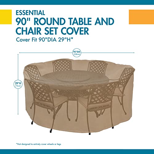 Duck Covers ETR09090 Essential Round Patio Table with Chairs Cover, 90-Inch, Latte