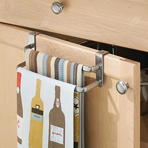 mDesign Double Tea Towel Holder for Hanging Over The Kitchen Cupboard Door - Towel Rack - No Drilling Necessary - Also Suitable as a Bath Towel H