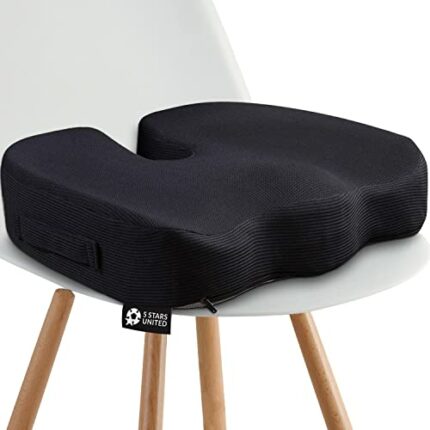 5 STARS UNITED Seat Cushion for Office Chair - 100% Memory Foam Pillow - Firm Coccyx Pad - Tailbone, Sciatica, Lower Back Pain Relief - Premium H