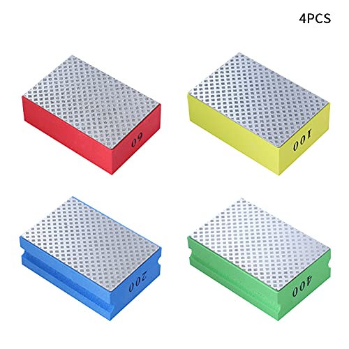 POHOVE 4pcs Diamond Hand Polishing Pads for Ceramic Tile Glass Grinding,Sanding Blocks Polishing Grinding Block 60#,100#,200#,400#