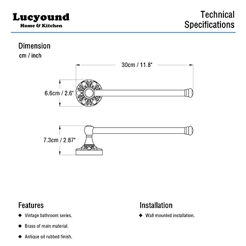 Lucyound Antique Gold Hand Towel Rail, Tea Towel Holder, 30cm Small Towel Holder Wall Mounted, Vintage Decor Kitchen and Bathroom Accessories, Br