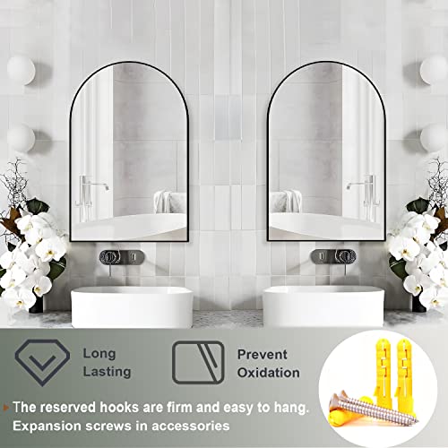 NEUWEABY Wall Mounted Mirror, Arched Wall Mirror for Bathroom, 20"x30" Arch Bathroom Mirror with Metal Frame, 2 Piece Black Vanity Mirror Decor f
