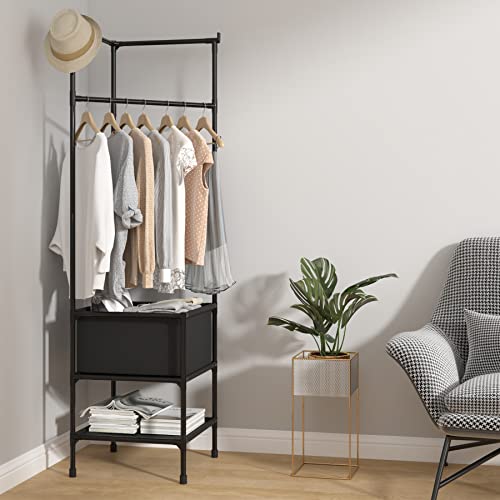 MOYIPIN Coat Rack Freestanding Closet Organizer,Simple Hall Tree with 2 Storage Shelves, Corner Storage Organizer, for Entryway, Bedroom, Black