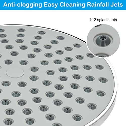 Fixed Shower Head, High-Pressure 8 inch Shower Head, Round Luxury Modern Chrome Look, Silicone Nozzles, Adjustable Shower Head Round with Swivel