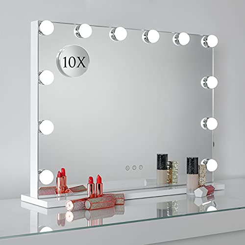 DAYU Hollywood Vanity Makeup Mirror 58x46 cm with 12 Lights, Desk Light Up Wall Mirror with Touch Screen USB Port for Dressing Table
